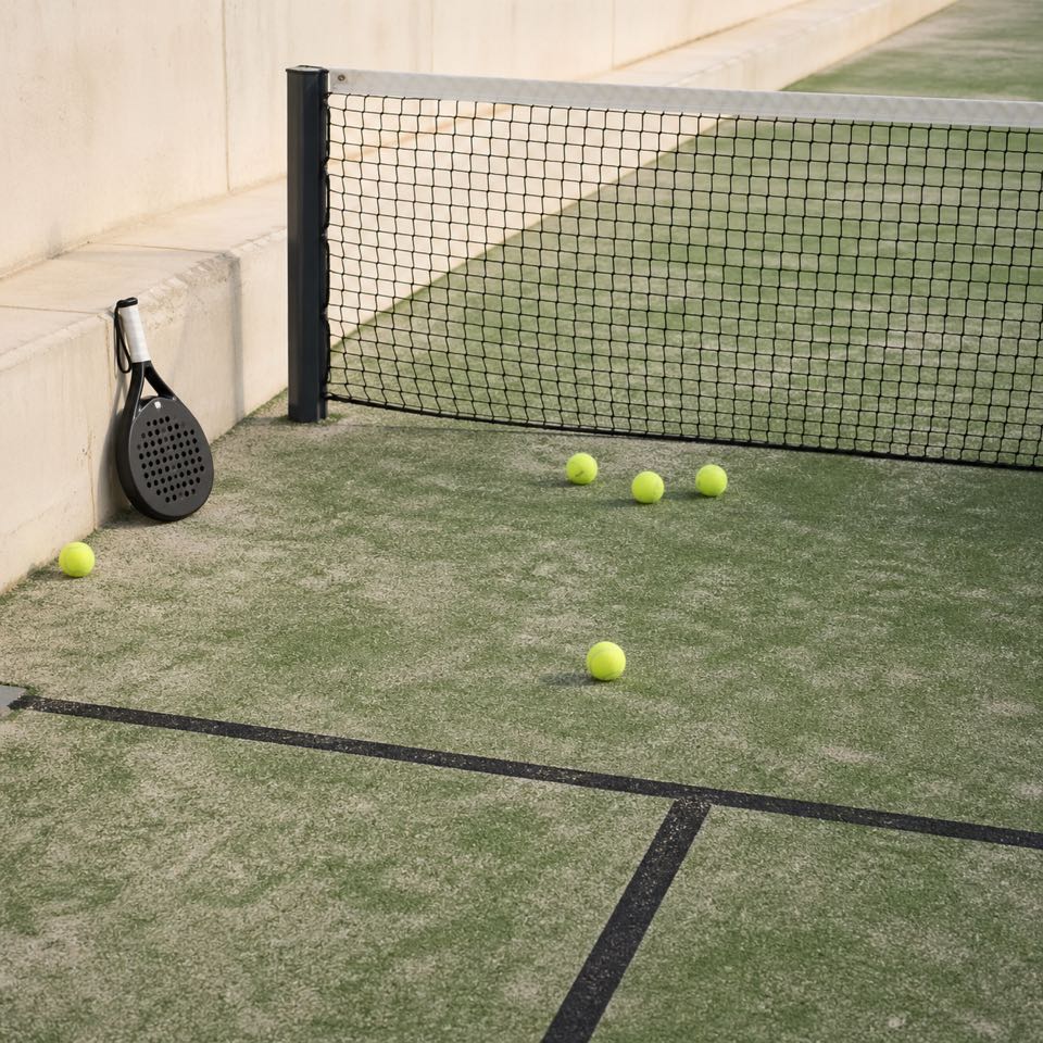 Мячи для падела рядом с сеткой