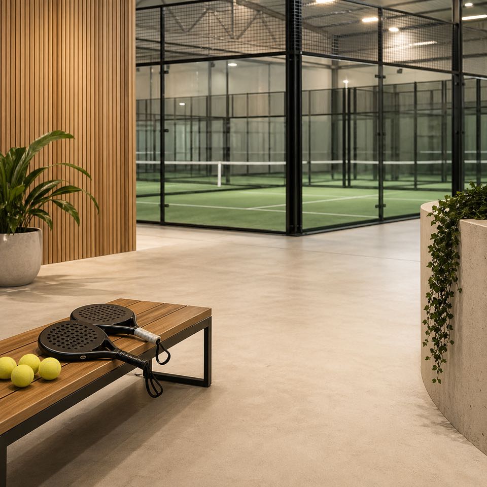 Ракетки у входа на падел-корт