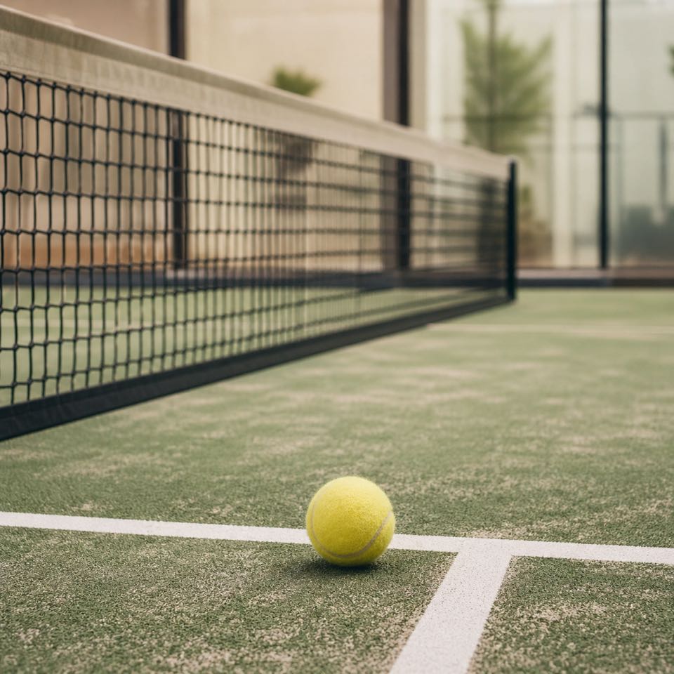 Мяч для падела у сетки на корте