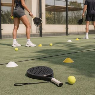 Тренировочные конусы и мячи на падел-корте