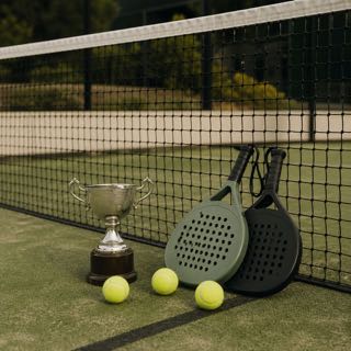 Кубок и мячи на падел-корте